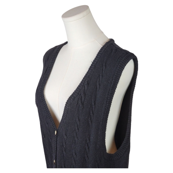 Vintage Mens Portraits Black Cable Knit Sweater Vest XL Unisex Academia - Picture 2 of 11